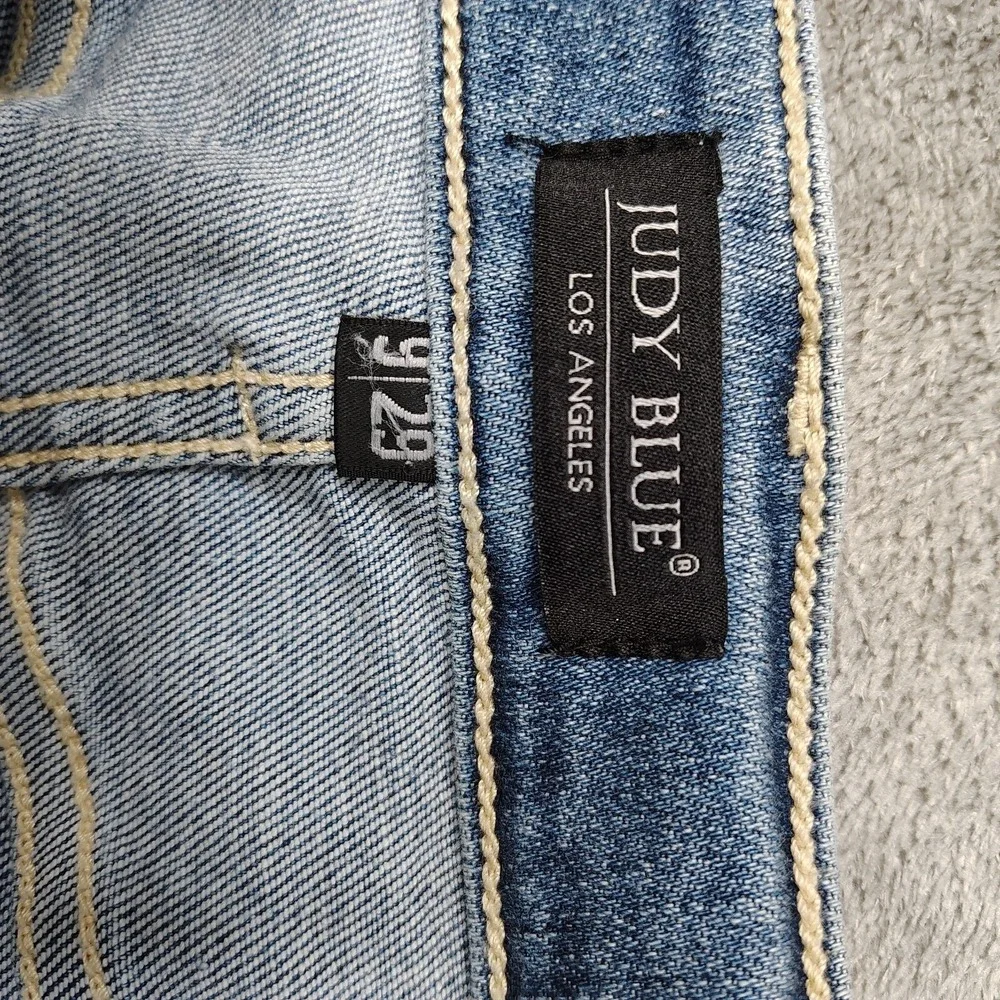 Judy Blue Jeans Womens 29 Blue Wide Leg Cropped Button Fly Medium‎ Stretch Denim - Picture 13 of 16